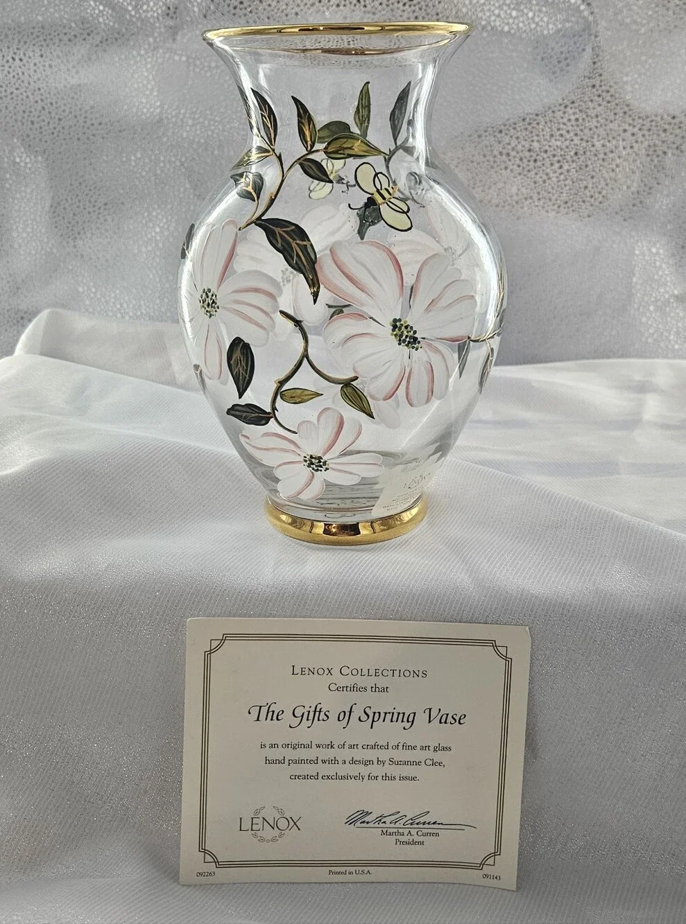 Lenox Pink and Gold Hand-Painted Glass Vase